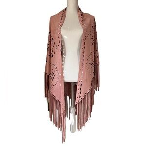 HIPSTER ROW WOMENS BLUSH COLORED SHAWL WITH CUTOUTS AND FRINGE ONE SIZE